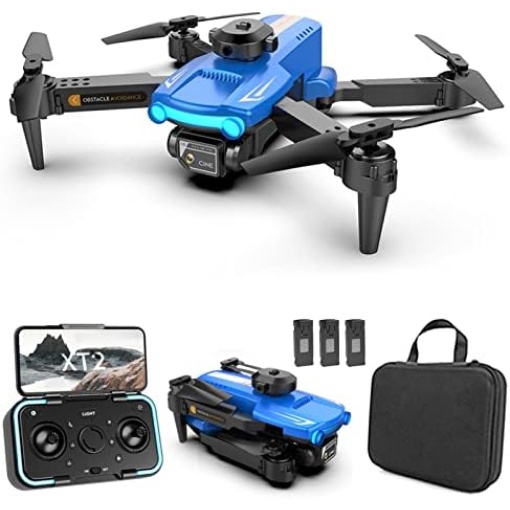 GoolRC XT2 Drone with Camera for Adults, 4K HD FPV Mini Drone for Kids with Optical Flow Positioning, RC Qudcopter with Obstacle Avoidance, 3D Flips, Altitude Hold, Headless Mode, 3 Batteries (Blue)