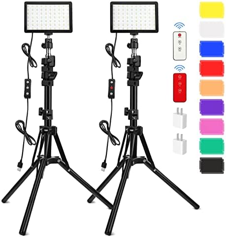 2 Pack 70 LED Video Light with 61.42'' Tripod Stand/Color Filters, Obeamiu 5600K USB Studio Lights Shooting Kit for Photography Lighting, Zoom Call Lighting, Live Streaming, Video Conferencing