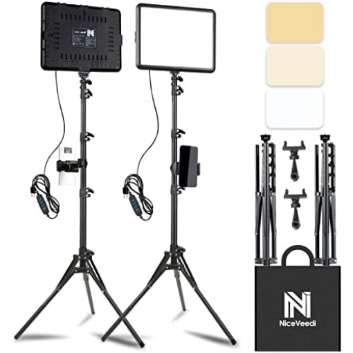 2-Pack LED Video Light Kit, NiceVeedi Studio Light, 2800-6500K Dimmable Photography Lighting Kit with Tripod Stand&Phone Holder, 73" Stream Light for Video Recording, Game Streaming, YouTube