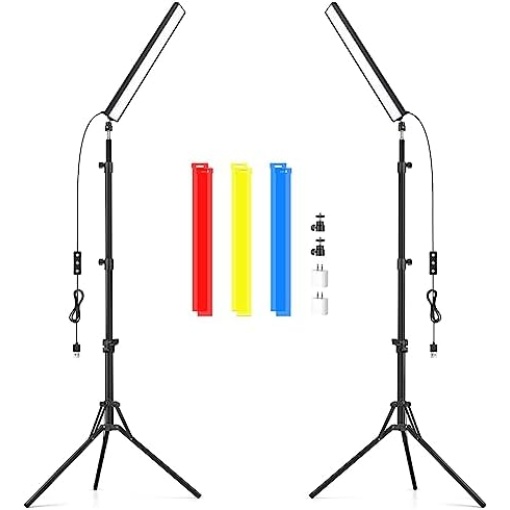 2 Pack Led Video Light Wand Stick, Obeamiu 5600K Led Photography Lighting Wand Kit with 63'' Tripod Stand/Color Filters, Studio Photo Lights for Video Recording/Streaming/Portrait/Vlog/Makeup/Podcast