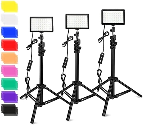 3 Packs 70 LED Video Light with Adjustable Tripod Stand/Color Filters, Obeamiu 5600K USB Studio Lighting Kit for Tablet/Low Angle Shooting, Collection Portrait YouTube Photography