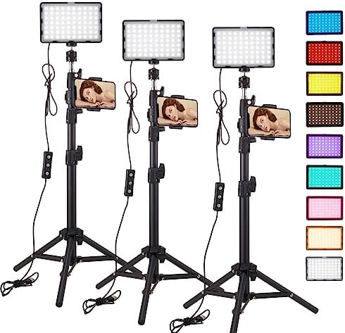 3pack LED 9Color Filter Studio Streaming Lights Photography Video Lighting Kit Photo Lights for Video Recording Photography Camera Photo Game Stream YouTube TikTok Filming Computer Conference Shooting