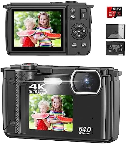 4K 64MP Digital Camera for Photography, Compact Vlogging Camera for YouTube with Auto Focus, Selfie Screens,32GB SD Card,Point&Shoot Camera with WiFi 18X Zoom,Travel Video Camera for Beginners Kids