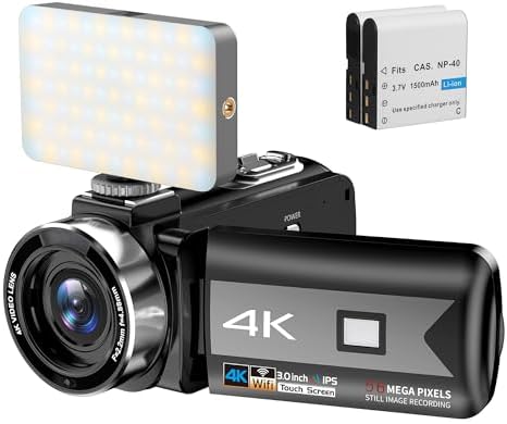 4K Video Camera Camcorder, 56MP Vlogging Camera with WiFi, 270° Rotation Touchscreen Camera with IR Night Vision 16X Digital Zoom Youtube Camera with Tri-color Fill light, Remote Control, 2 Batteries