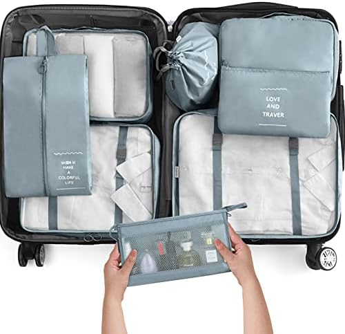 8 Set Packing Cubes for Travel, Travel Luggage Packing Organizers, Travel Accessories Large Toiletries Bag for Clothes Shoes Cosmetics Toiletries (Grey)