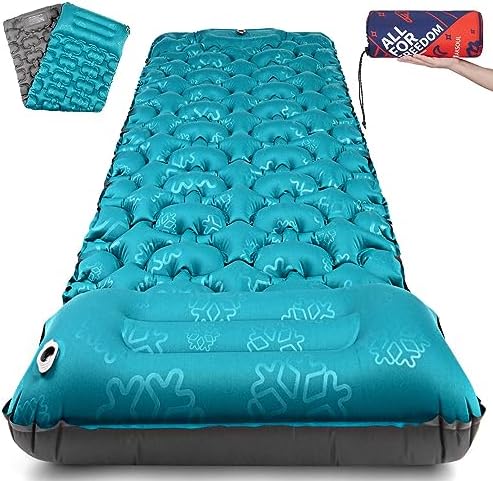 AKSOUL Camping Sleeping Pad Inflatable: 4inch Thick with Pillow, Self Inflating, Ultralight & Compact, Wide Insulated Air Mat, Lightweight Camp Mattress for Outdoor, Hiking, Tent, Backpacking