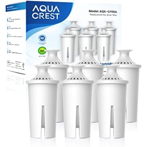 AQUA CREST Replacement for Brita® Water Filter, Pitchers and Dispensers, Classic OB03, Mavea® 107007, and More, NSF Certified Pitcher Water Filter, 1 Year Filter Supply, 6 Count