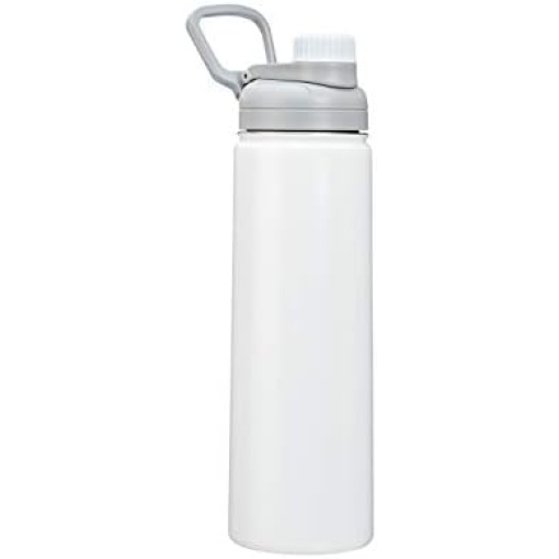 Amazon Basics Stainless Steel Insulated Water Bottle with Spout Lid – 20-Ounce, White