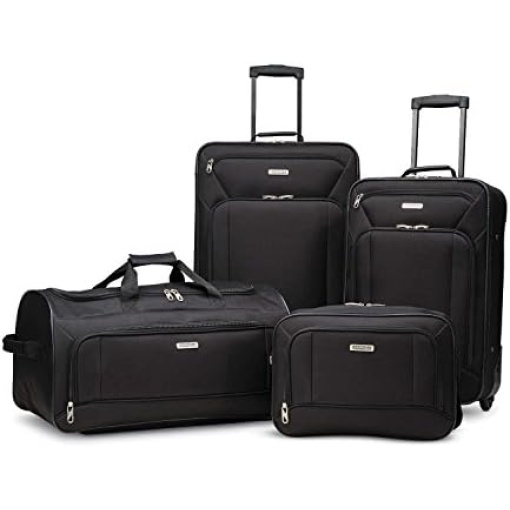 American Tourister Fieldbrook XLT Softside Upright Luggage, Black, 4-Piece Set (BB/WD/21/25 UP)