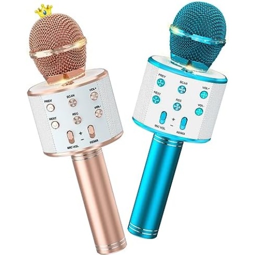 Ankuka Kids Karaoke Microphone 2 Pack,Wireless Bluetooth Karaoke Microphone for Singing Portable Handheld Mic Speaker Machine,Kids Toys for Girls Boy Gift for Birthday Party,Home KTV(Rose Gold & Blue)