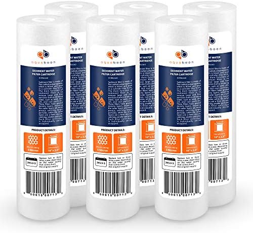 Aquaboon 6-Pack of 5 Micron 10"x2.5" Sediment Water Filter Replacement Cartridge for Any Standard RO Unit | Whole House Sediment Filtration | Compatible with DuPont WFPFC5002, Pentek DGD series, RFC