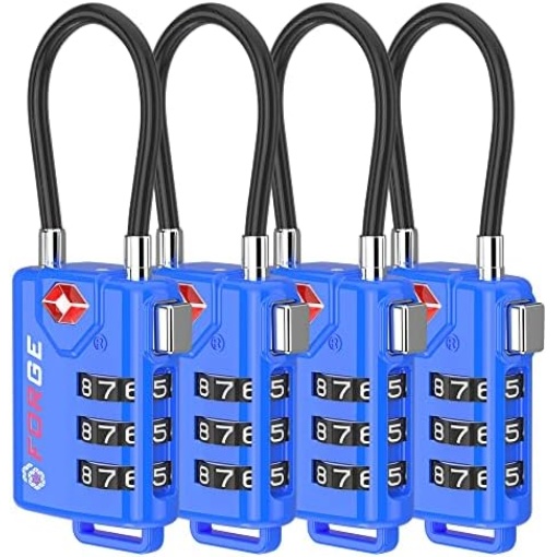 Bright Colors, TSA Approved Cable Luggage Locks 4 Pack, Re-settable Combination with Alloy Body