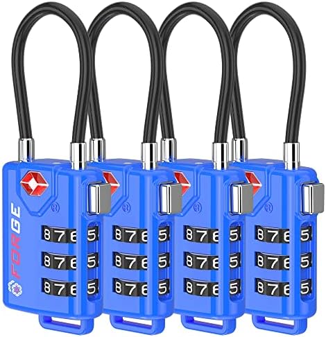 Bright Colors, TSA Approved Cable Luggage Locks 4 Pack, Re-settable Combination with Alloy Body