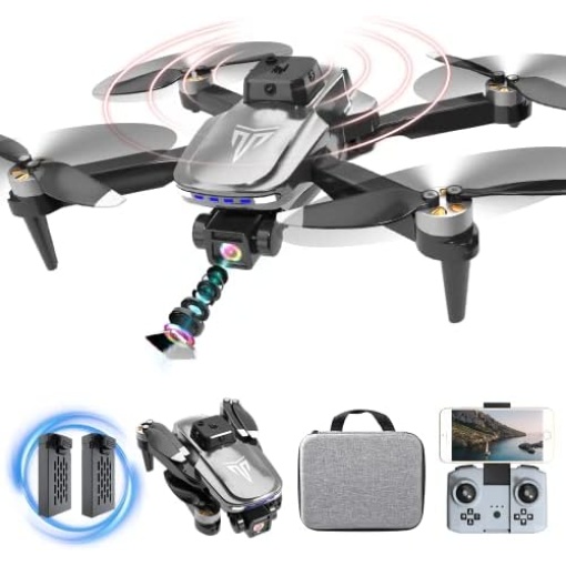 Brushless Motor Drone with Camera-4K FPV Foldable Drone with Carrying Case,2 batteries provide a total of 40 mins of battery life,120° Adjustable Lens,One Key Take Off/Land,Altitude Hold,360° Flip,Toys Gifts for Kids and Adults,Upgrade WiFi Transmission,Optical Flow,110° wide-angle lens,40min Ultra-long Battery Life,Two sets of fan blades,360-degree obstacle avoidance