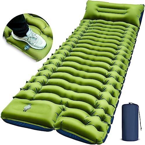 Camping Sleeping Pad, Ultralight Camping Mat with Pillow Built-in Foot Pump Inflatable Sleeping Pads Compact for Camping Backpacking Hiking Traveling