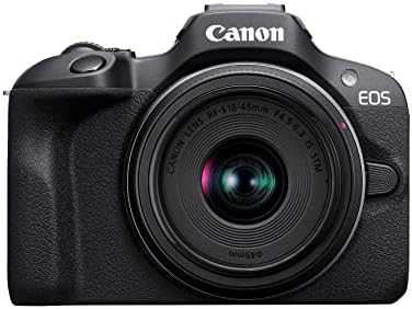 Canon EOS R100 RF-S18-45mm F4.5-6.3 is STM Lens Kit, Mirrorless Camera, RF Mount, 24.1 MP, Continuous Shooting, Eye Detection AF, Full HD Video, 4K, Lightweight, Wi-Fi, Bluetooth, Content Creation