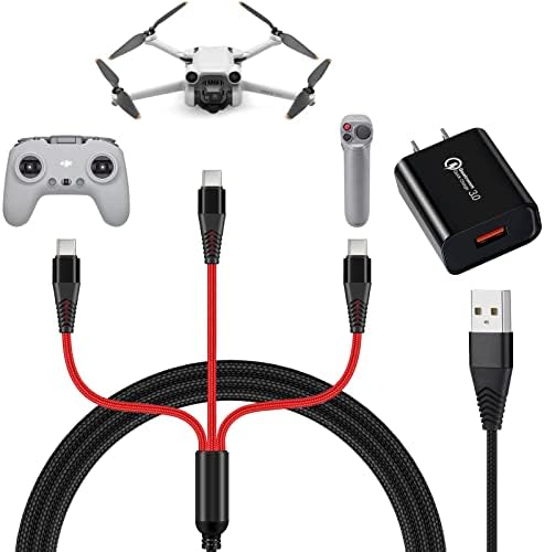Charger for DJI Mini 2 SE, Mini 3 Pro, Air 2S, Avata, Mavic Drones, 3-in-1 USB Type C 3A Fast Charging Cable with 18W Adapter for DJI FPV Accessories, 4ft Long