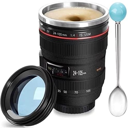 Chasing Y Camera Lens Coffee Mug, Fun Photo Stainless Steel Lens Mug Thermos Great Gifts for Photographers,Home Supplies,Friends,School Rewards