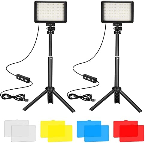 Ci-Fotto LED Video Light 2-Pack, 5600K Dimmable USB Photo Lights with Mini Tripod and Colored Filters for Photo Studios, Small Angle Shooting, Video Recording, Game Streaming