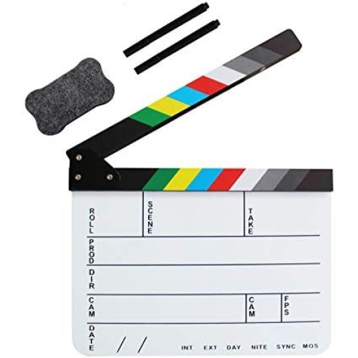 Coolbuy112 Acrylic Film Directors Clapboard, Hollywood Filming Slate Movie Clapboard Decoration Larger Scene Clapper Board with a Magnetic Blackboard Eraser and Two Custom Pens