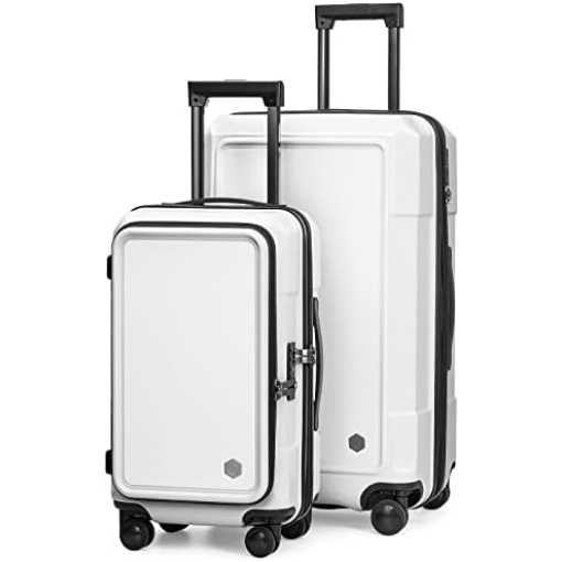 Coolife Luggage 2 Piece Luggage Set Carry On Spinner Suitcase Set with Pocket Compartment Weekend Bag Hardside Trunk (snow white_zipper type, 2-piece Set)