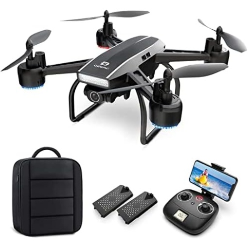 DEERC D50 Drone with Camera for Adults 2K Ultra HD FPV Live Video Wide Angle, Altitude Hold, Headless Mode, Gesture Selfie, Waypoints Functions RC Quadcopter with 2 Batteries and Backpack,1Piece, Black