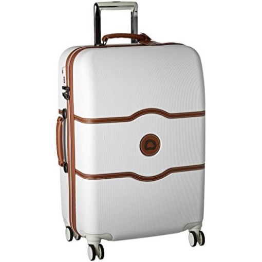 DELSEY Paris Chatelet Hard+ Hardside Luggage with Spinner Wheels, Champagne White, Checked-Medium 24 Inch, with Brake