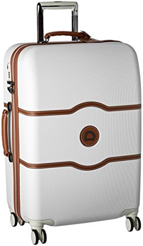 DELSEY Paris Chatelet Hard+ Hardside Luggage with Spinner Wheels, Champagne White, Checked-Medium 24 Inch, with Brake