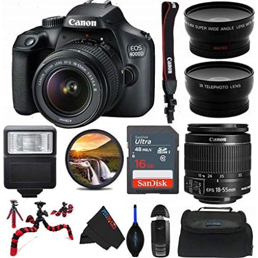 EOS 4000D DSLR Camera with 18-55mm f/3.5-5.6 III Lens - Pixi Advanced Bundle (International Version) (Renewed)