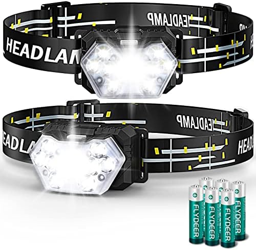 Eirnvop 2000 Lumen 9 LED Headlamps 2 Pack, Ultra Bright Head Lamp with 6 Modes, IPX5 Waterproof Head Light, Lightweight Head Flashlight for Running Night-Walking Camping, 6 AAA Batteries Included