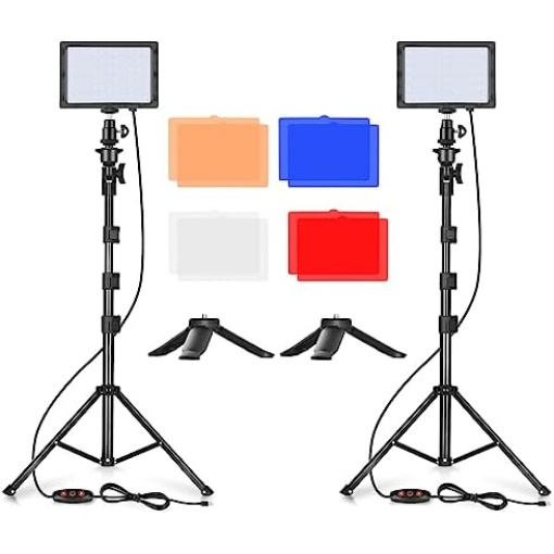 Emart Led Photo Fill Light Dimmable 5600k & Color Filter with 51inch Adjustable Stand, Portable Studio Lights for Photoshoot, Photography Video Lighting for Video Recording Streaming Filming