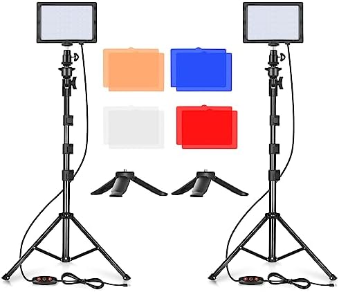 Emart Led Photo Fill Light Dimmable 5600k & Color Filter with 51inch Adjustable Stand, Portable Studio Lights for Photoshoot, Photography Video Lighting for Video Recording Streaming Filming