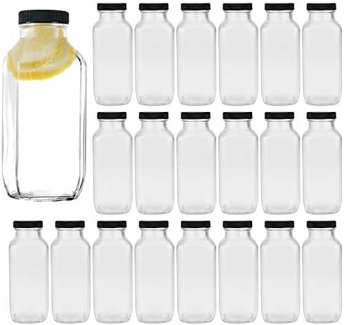 Encheng Vintage Water Bottles,Glass Drinking Bottles 16oz,Square Beverage 500ml With Lids For Kombucha,Tea,Glass Homemade Drinks,Travel Reusable Milk Juiceing 20Pack