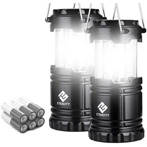 Etekcity Camping Lantern Gear Accessories Supplies, Battery Powered LED Tent for Power Outages, Emergency Light for Hurricane Supplies Survival Kits, Operated Lamp, 2 Pack,Black