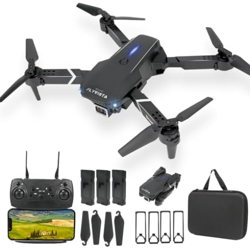 FLYVISTA Mini Drone with Camera for Adults Kids, 1080P WiFi FPV Camera Drone with 3 Batteries, One-Click Take Off/Landing, Altitude Hold, Headless Mode, 360° Flips, 3-Gear Speeds, Emergency Stop, Carrying Case, Toys Gifts for Kids and Adults Beginner