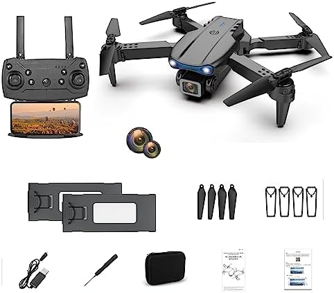 Foldable Drone with Double Camera, 4K Remote Control Quadcopter, Four-Axis Aircraft for Kids or Beginners, with 2 Batteries (Black)