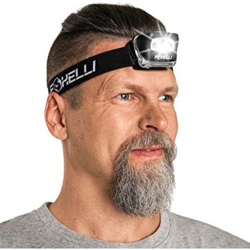 Foxelli LED Headlamp Flashlight for Adults & Kids, Running, Camping, Hiking Head Lamp with White & Red Light, Lightweight Waterproof Headlight with Comfortable Headband, 3 AAA Batteries Included