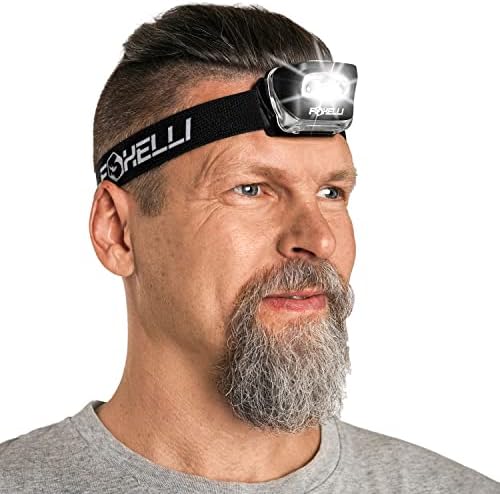 Foxelli LED Headlamp Flashlight for Adults & Kids, Running, Camping, Hiking Head Lamp with White & Red Light, Lightweight Waterproof Headlight with Comfortable Headband, 3 AAA Batteries Included