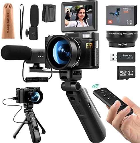 G-Anica 4k Digital Cameras for Photography, 48MP Video/Vlogging Camera for YouTube, Vlogger Kit, Content Creator Kit-Microphone & Remote Control Tripod Grip, Travel Camera with Wide-Angle & Macro len