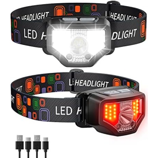 GETASI Headlamp Rechargeable 2PCS, 1200 Lumen Super Bright Head Lamp LED Flashlight with Motion Sensor for Adults and Kids- Camping Accessories Gear, Waterproof for Hiking, Running, Fishing, Cycling