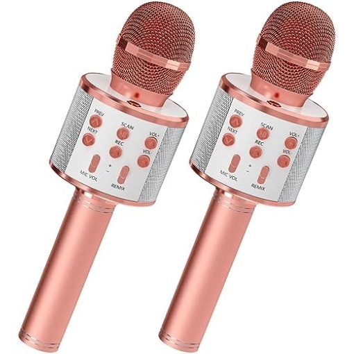 GIFTMIC 2 Pack Karaoke Microphone, Bluetooth Microphone for Singing, Wireless Microphones Toys for Girls Boys Adults, Portable Kids Microphone, 5 Year Old Girl Birthday Gift Ideas (Rose Gold)