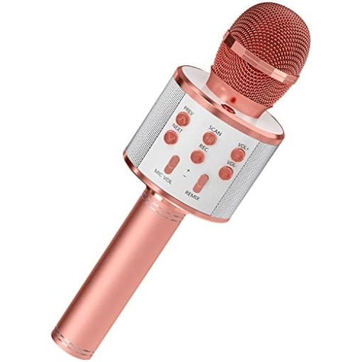 GIFTMIC Kids Microphone for Singing, Wireless Bluetooth Karaoke Microphone for Adults, Portable Handheld Karaoke Machine, Toys for Boys and Girls Gift for Birthday Party (Rose Gold)