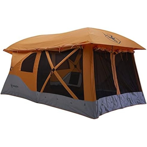 Gazelle Tents™, T4 Plus Hub Tent, Easy 90 Second Set-Up, Waterproof, UV Resistant, Convertible Screen Room, Removable Floor, Ample Storage Options, 4-8 Person, Sunset Orange, 78" x 94" x 165", GT450SS