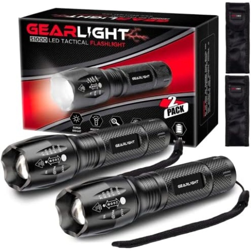 GearLight 2pack S1000 LED Flashlights High Lumens - Mini Flashlights for Camping, Hiking, Walking - Powerful Emergency Flashlights with 5 Modes for Outdoor Use - Bright Flashlight with Zoomable Beam