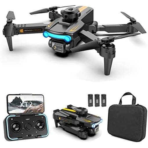 GoolRC XT2 Drone with Camera for Adults, 4K HD FPV Mini Drone for Kids with Optical Flow Positioning, RC Qudcopter with Obstacle Avoidance, 3D Flips, Altitude Hold, Headless Mode, 3 Batteries (Black)