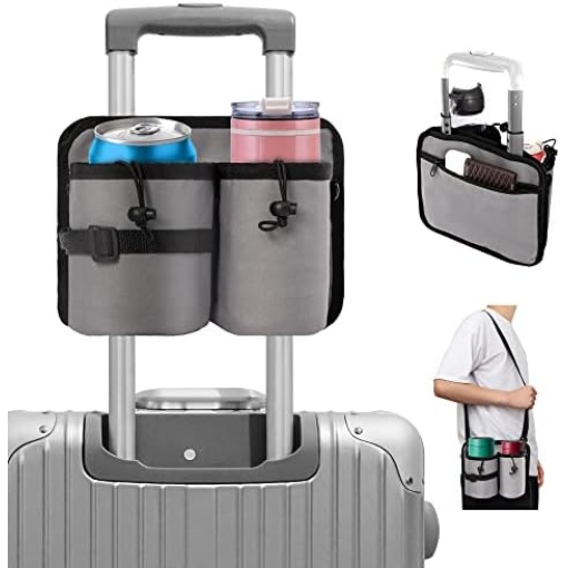 Gray Travel Luggage Cup Holder Attachment Drink Holder Thermal Insulation Suitcase Cup Holder with Adjustable Straps Luggage Drink Caddy Luggage Accessories Gifts for Travelers Flight Attendant