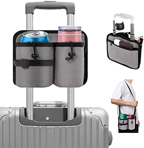 Gray Travel Luggage Cup Holder Attachment Drink Holder Thermal Insulation Suitcase Cup Holder with Adjustable Straps Luggage Drink Caddy Luggage Accessories Gifts for Travelers Flight Attendant