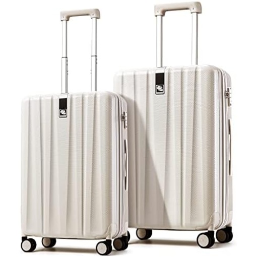 Hanke 20/24 Inch 2 Piece Luggage Sets PC Lightweight Hardshell Suitcases with Spinner Wheels & TSA Lock, Extra Large Rolling Travel Luggage, Nestable Storage 2 Piece Set 20/24(Ivory White)