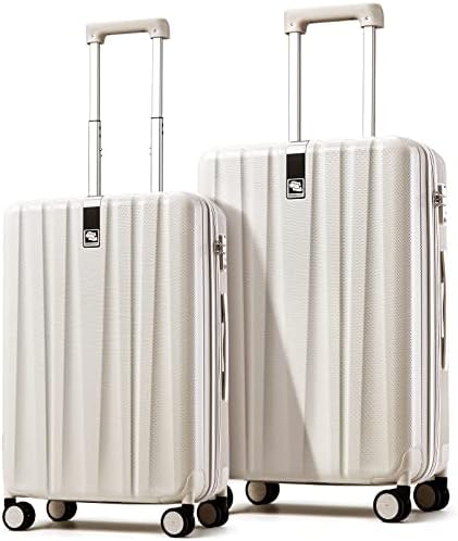 Hanke 20/24 Inch 2 Piece Luggage Sets PC Lightweight Hardshell Suitcases with Spinner Wheels & TSA Lock, Extra Large Rolling Travel Luggage, Nestable Storage 2 Piece Set 20/24(Ivory White)