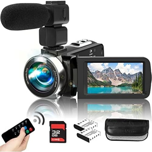 Heegomn Video Camera Camcorder with Microphone HD 2.7K Video Recorder Camera Vlogging Camera for YouTube Kids Camcorder with 3.0" LCD Screen,18X Digital Zoom,Remote,2 Batteries and 32G SD Card